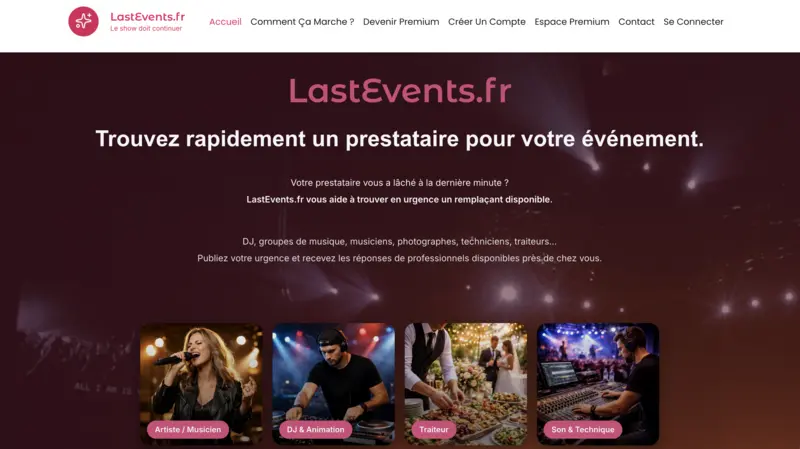 Capture du projet LastEvents, plateforme web moderne