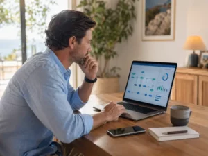 Vos emails professionnels finissent dans les spams ? Voici comment y remedier avec OVH Chef d'entreprise TPE devant son ordinateur gérant ses automatisations email et formulaires